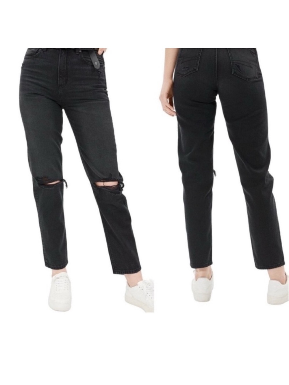 American Eagle Black Wash Straight Leg Mom Jeans Size 0